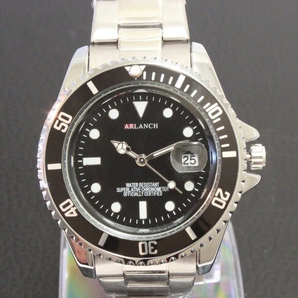 Men's Diver Style Watch Black Uni-directional Bezel Stainless Bracelet 40mm - Picture 6 of 11